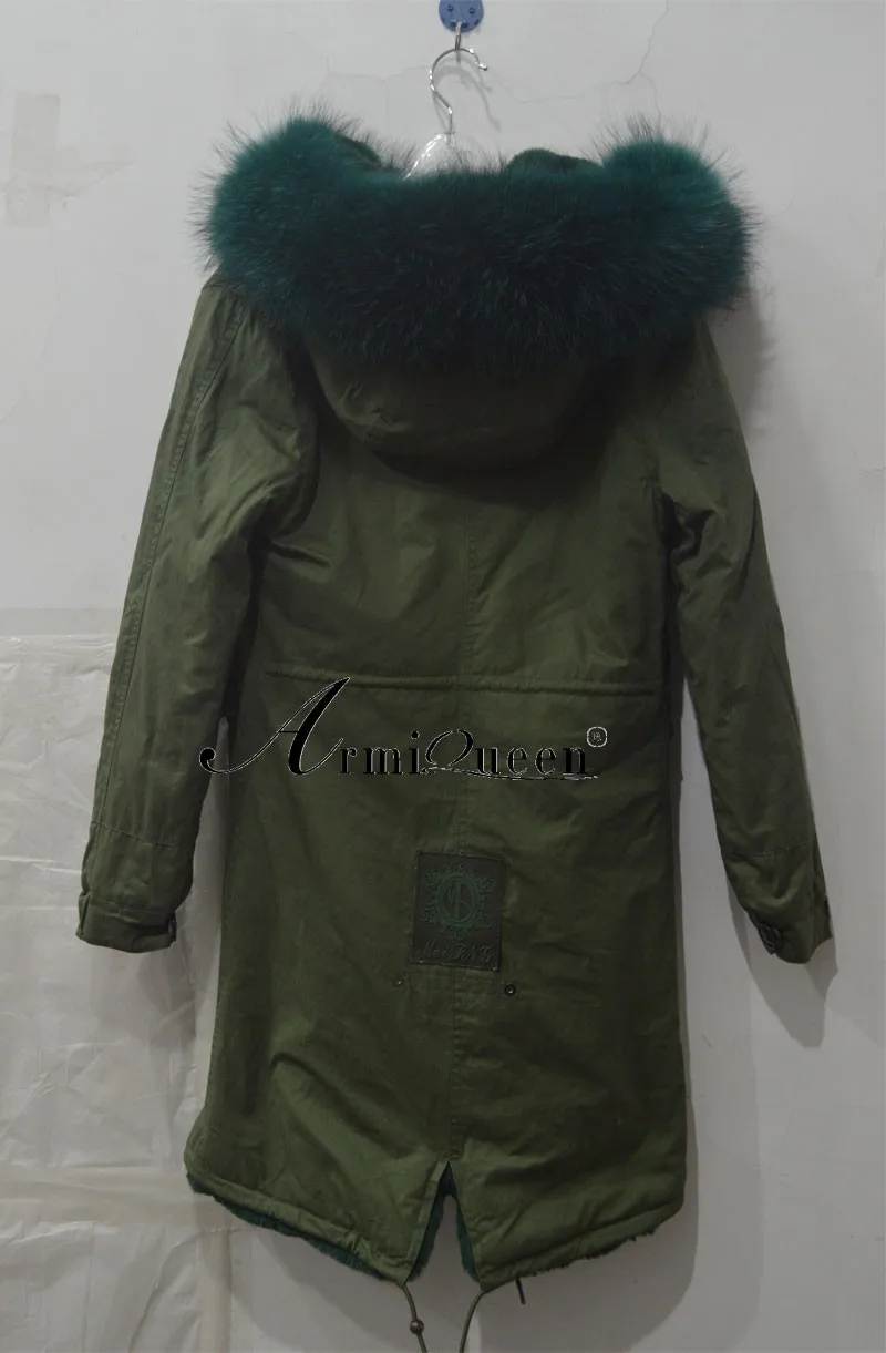 Новая концепция женщин армейский Стиль светло зеленый воротник с капюшоном армейская парка куртка