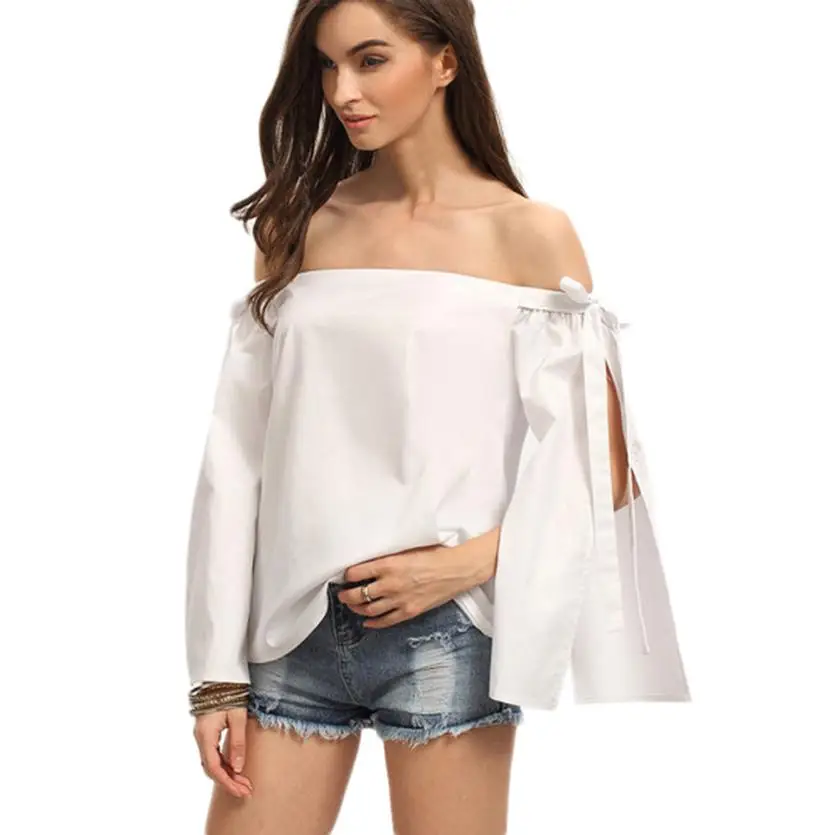 Fashion Sexy font b Women b font Off Shoulder slash neck Casual Loose Long Sleeve font