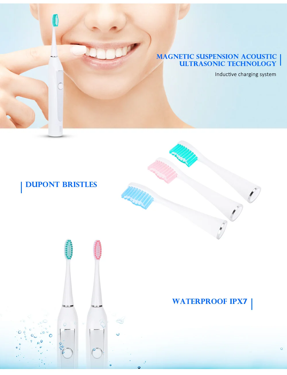 KM - 913 Ultrasonic Washable inductive charging Automatic Toothbrushes
