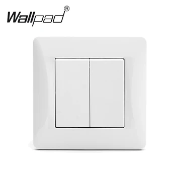 

2 Gang 2 Way Switch Wallpad 110-250V White Plastic Panel EU European 2 Gang Double Control Push Button Rocker Switch with Hook