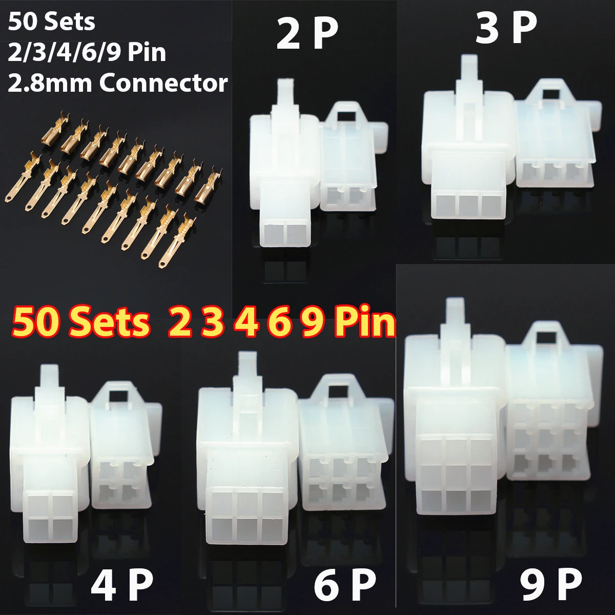 

50 Sets Autos Electrical 2.8 mm 2 3 4 6 9 Pin Wire Connector Terminal Connectors Electrical Supply Female Male Housing Parts