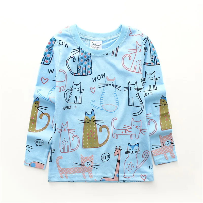 

Baby Girls T Shirt Girls Cotton Autumn Spring Long-sleeved T-shirt Girl's Cute Cartoon Tee Children Fashion Tops jumping meters