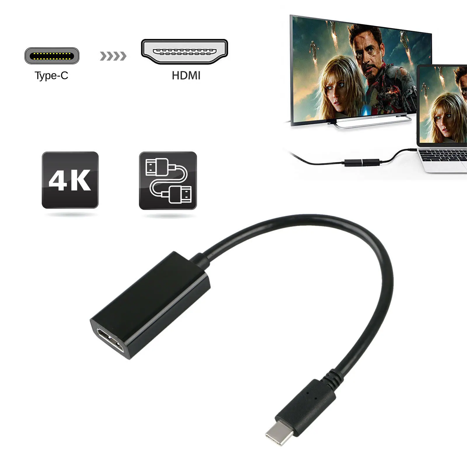 Тип C к HDMI адаптер 4K 60Hz Тип C USB 3,1 Мужской к HDMI Женский Кабель адаптер конвертер для samsung htc HUAWEI LG