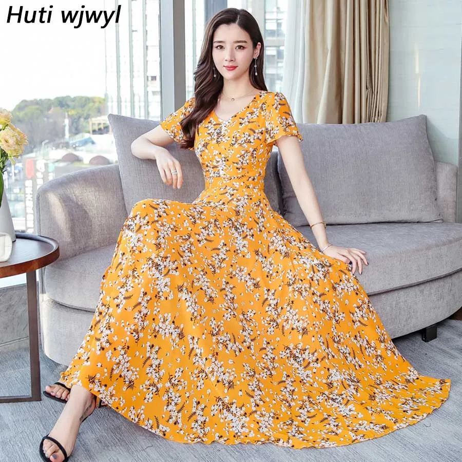 

2019 Vintage Floral Chiffon Boho Maxi Sundress 3XL Plus Size Red Beach Midi Summer Dresses Elegant Women Bodycon Party Vestidos