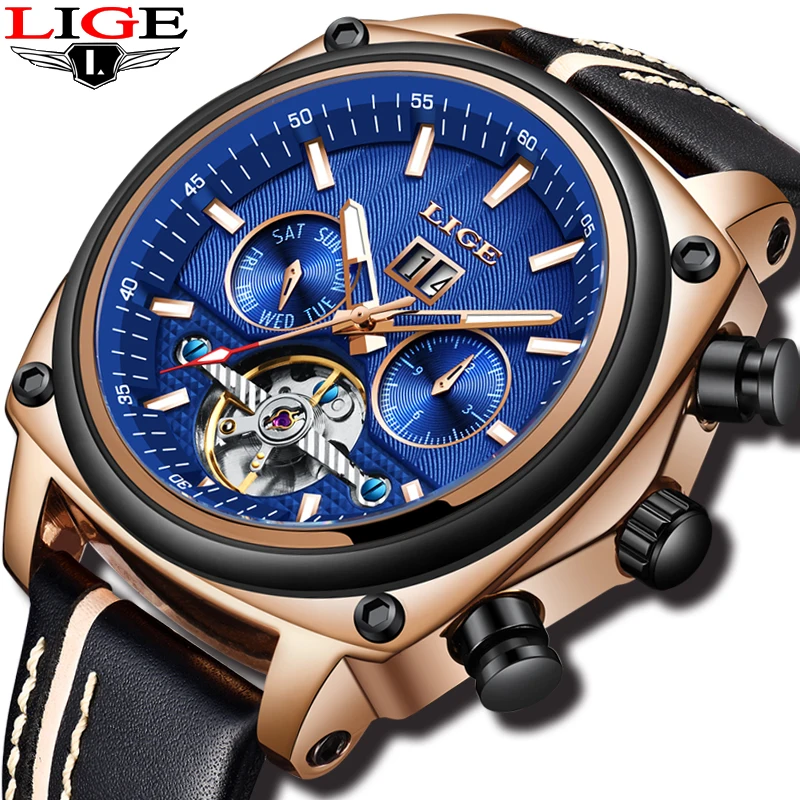 

Montre Homme LIGE Mechanical Watch Top Brand Luxury Automatic Watch Male Leather Waterproof Sport Watch Men Business Wristwatch