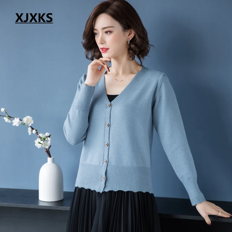 

XJXKS 2019 New Modis Spring Women Sweater Comfortable Cardigan Single Breasted Knitting Soft Macrame Women Cardigans