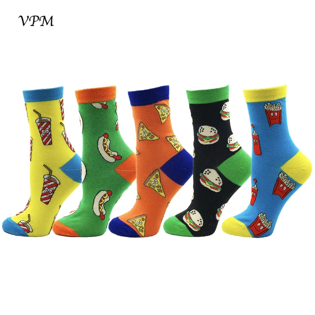 Vpm women crew socks colorful cotton harajuku cute food animal cat dog alien space funny sock for girl christmas gift 5 pair/lot