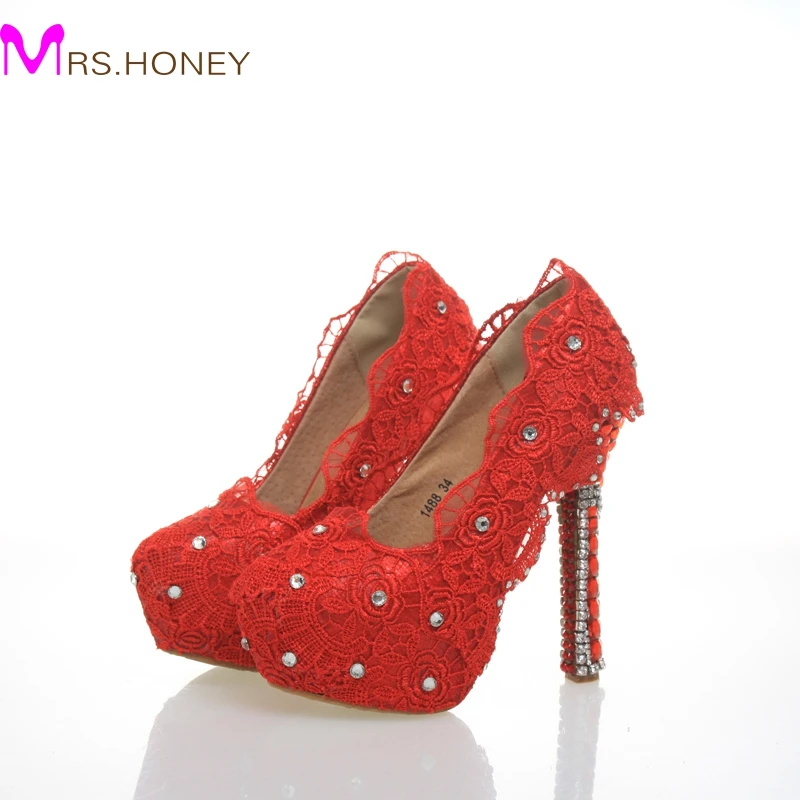 

Red Lace Wedding Shoes for Bride Formal Dress Shoes Fashion Women Platform High Heels Bridesmaid Shoes Mother of Bride Shoes