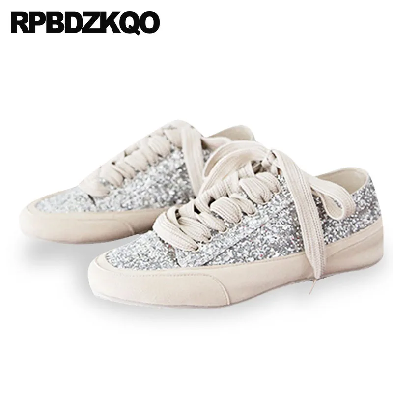 Lace Up Silver China Women 2021 Glitter Round Toe Trainers Sneakers