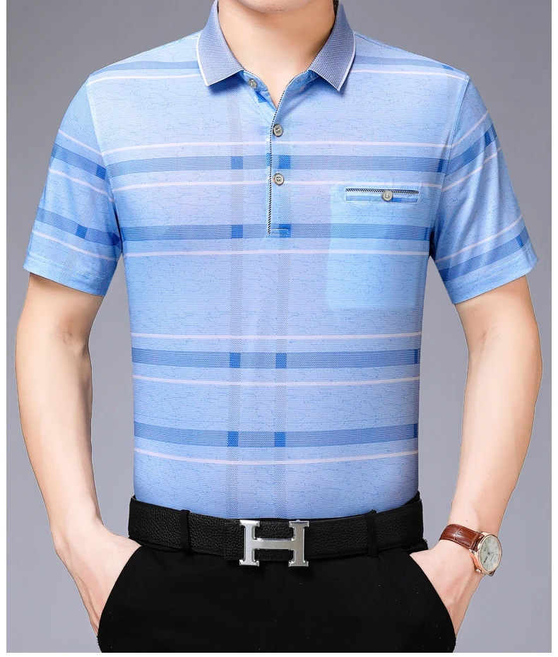 Брендовая Повседневная летняя полосатая рубашка поло с карманом и коротким рукавом, мужская рубашка из Джерси, мужские футболки поло, модная одежда 50509