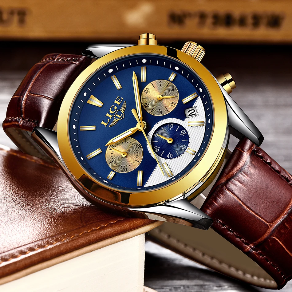 Relogio Masculino LIGE для мужчин s часы лучший бренд класса люкс золотые синие спортивные часы для мужчин Классическая мода циферблат водонепроницаемый Дата кварцевые часы