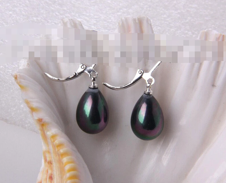 

1252 drip black south sea shell pearl dangle earrings