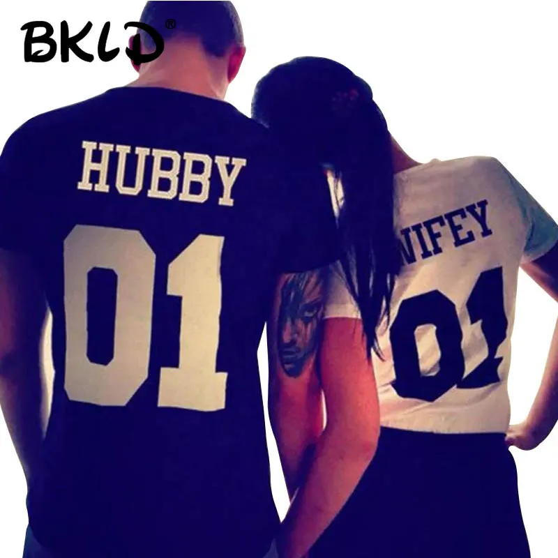 BKLD Printed hubby01 wifey01 Couple T Shirt For Lover Men Women Tops Clothes Summer 2018 Valentines T Shirts S-3XL Plus Size