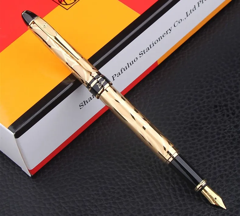 Роскошная перьевая ручка Picasso Pimio, Ручка-роллер для ноутбука, подарочный набор, Золотой зажим 0,5 мм, золотые офисные подарочные ручки в коробке - Цвет: Gold