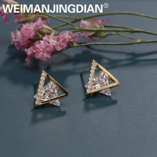 WEIMANJINGDIAN Новое поступление кубического циркония фианит, циркон, кристалл треугольные серьги-гвоздики, серьги для Для женщин из белого золота/желто-Золотой Цвета