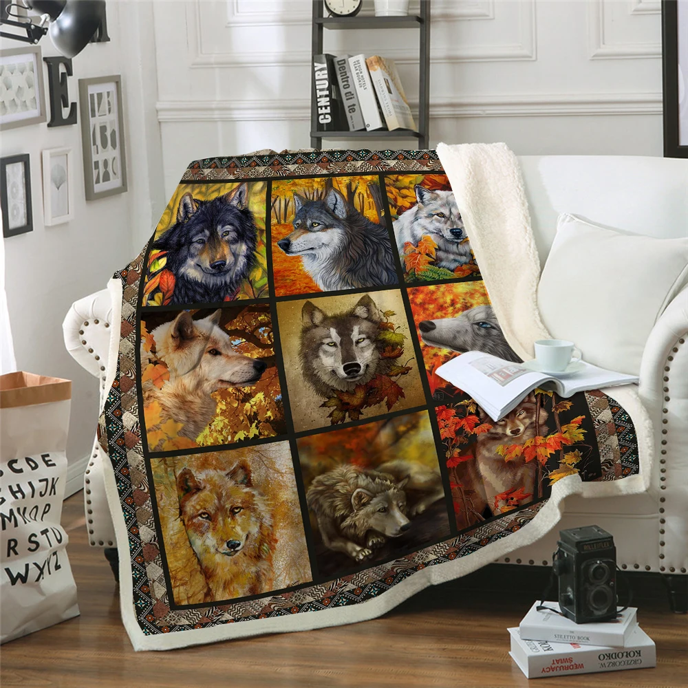 

3D Wolf Blanket Plush Throw Blanket for Beds Sofa Noble Animal Print Bedding Sherpa Blanket