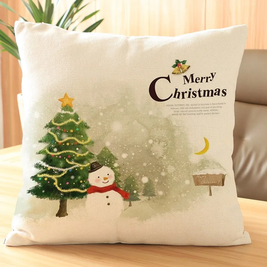 Merry Christmas Cushion Throw Pillows For Sofa Santa Claus Xmas Tree Floor Decorative Pillow Car Seat Cushion Cotton Linen