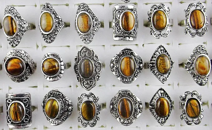 

Wholesale Bulk 12Pcs Mix Style Natural Tiger Eye Gem stone Ring Band Silver P Wedding Engagement Xmas Gift Fashion Jewelry