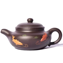 270 мл аутентичный китайский чайник для заварки чая Фиолетовый Глиняный заварочный чайник ручная роспись Рыба Узор дафанггу горшок Zisha НЕОБРАБОТАННАЯ руда пуэр чай чайник подарки на день рождения
