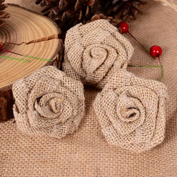 

20pcs New year DIY wedding burlap wreath burlap bouque burlap fabric flowers burlap rosettest linen rose/ Jute rose