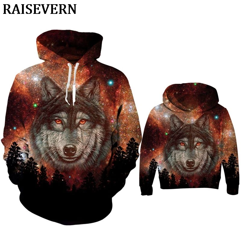 Galaxy Wolf/3D толстовки Одинаковая одежда для семьи топы папы мамы сына и дочки