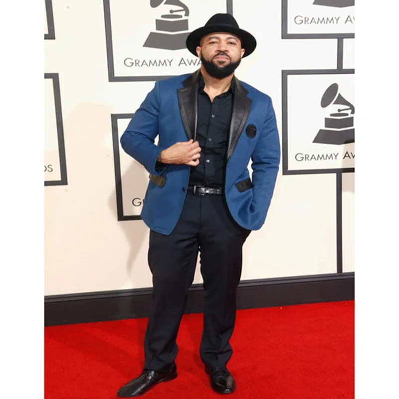 2018 new Stylish Blue Mens Wedding Suits Black Collar Work