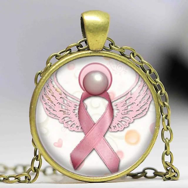 Engel Rosa Brustkrebs Schleife Swirl Herz Anhanger Halskette Glas Kunstdruck Schmuck Charme Geschenke Fur Madchen Und Ladies Gifts For Girls Heart Pendant Necklacependant Necklace Aliexpress