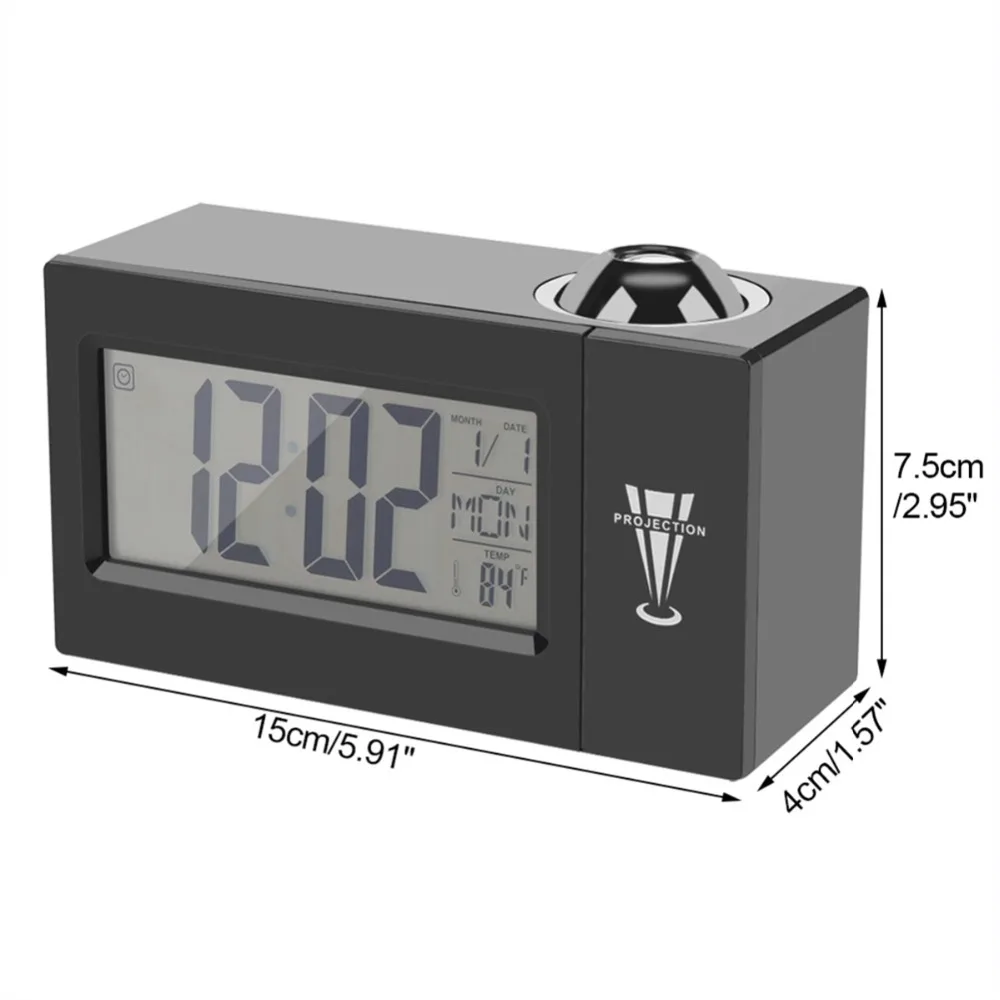 TFBC Lcd Screen Digital Led Projection Alarm Clock Calendar Temperature Humidity Wake Up Snooze Function Table Desk Clock Nigh