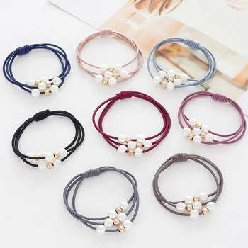

Korean Sweet Pearls Hair Scrunchie Elastic Hair Bands Women Cute Rubber Band Three-Layer Knotted Hair Accessories Girls Headwear