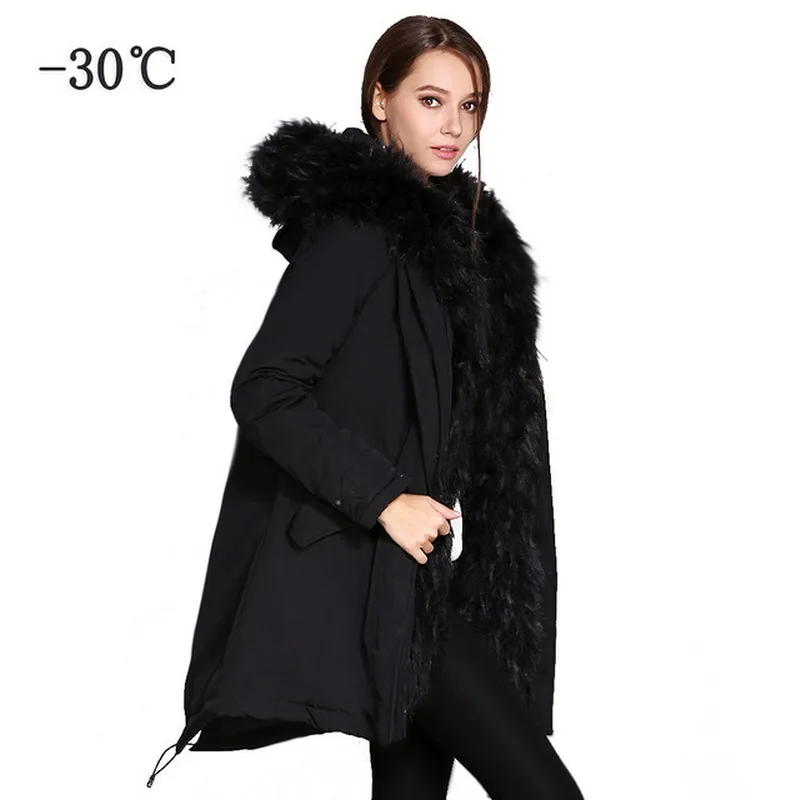 COUTUDI Women Coat Jacket Medium Length Woman Parka With A Rabbit Fur