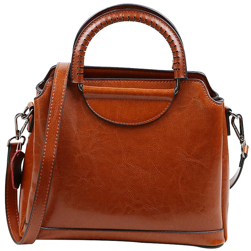 

Retro Handbag Women Multi Layer Cowhide Genuine Leather Handbags Glossy Surface Doctor's Bag Professional Work Tablet Package