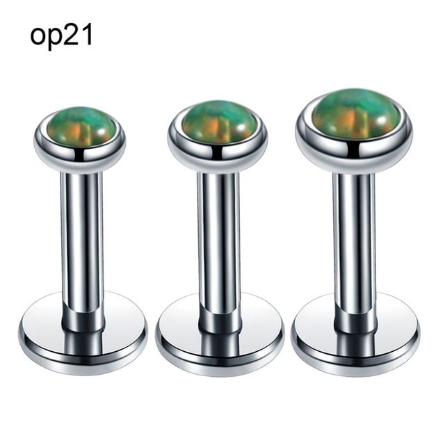 Steel Internally Thread Opal Stone Ear Helix Tragus Barbell Piercing Opal Labret Stud Lip Rings Sexy Girls Jewelry 16g