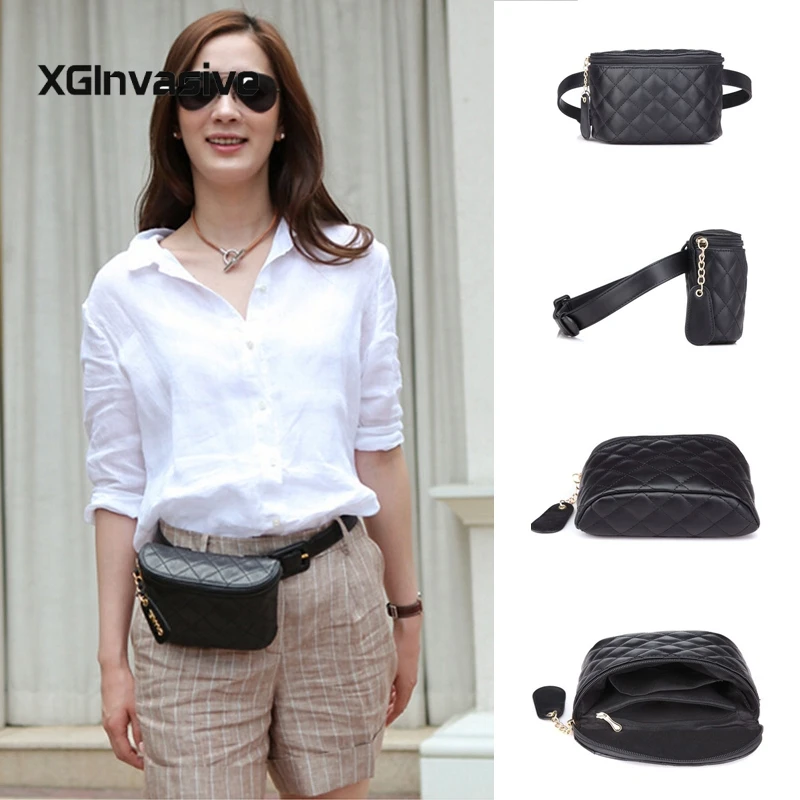 

2019 New Bags for Women Pack Lozenge pattern Waist Bag Women Round Belt Bag Luxury Brand Leather Chest Handbag New Fashion