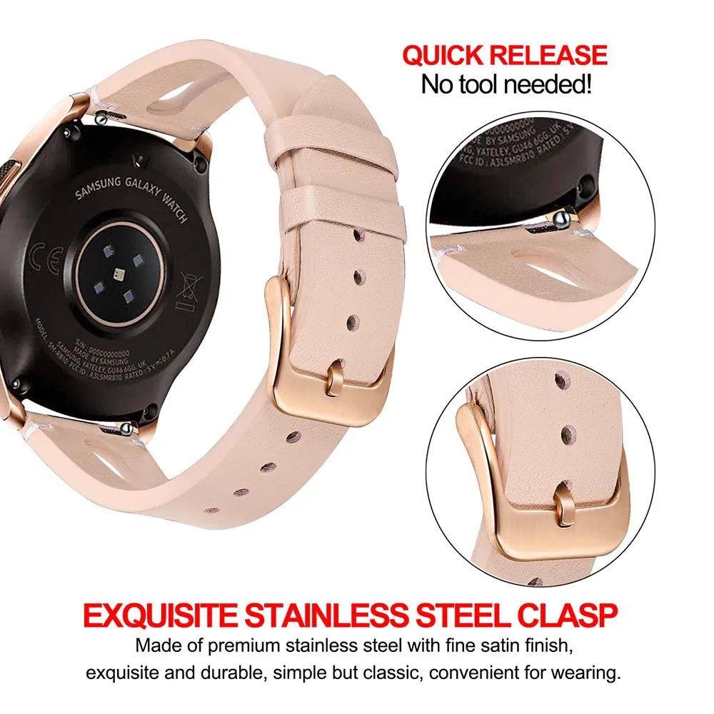 Ремешок для часов из натуральной кожи для samsung Galaxy Watch 42 мм/Active 2 40 мм 44 мм женский ремешок из розового золота Стальной ремешок с пряжкой