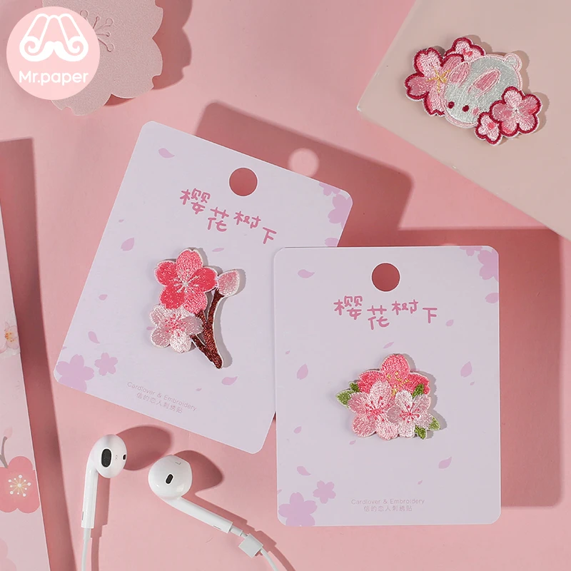 

Mr.Paper 5 Designs Kawaii Cartoon Sakura Animals Embroidery Cloth Stickers DIY Clothes Collecting Bag Decoration Cloth Stickers