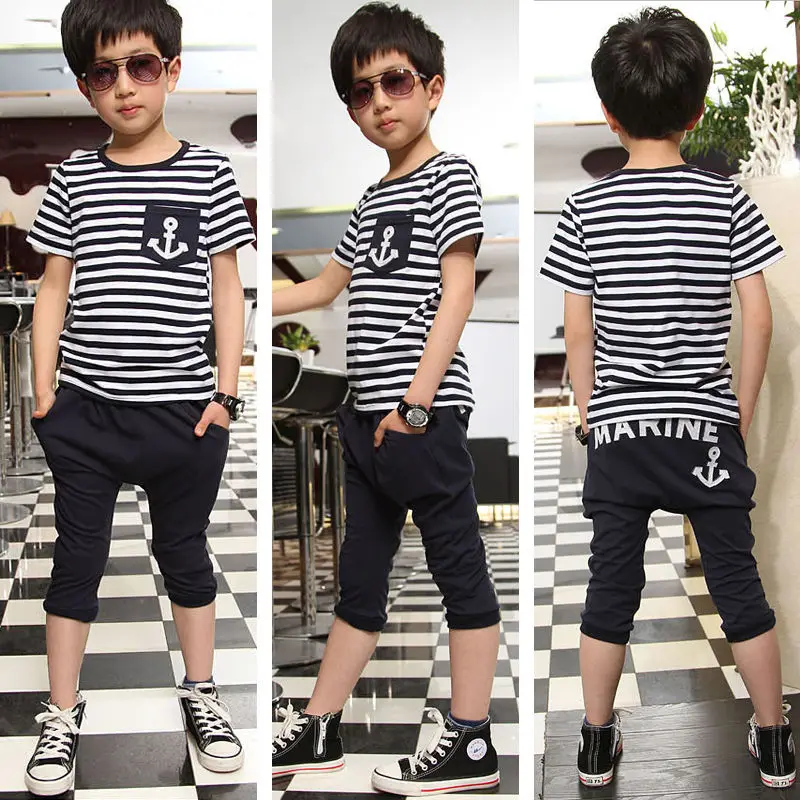 

Pudcoco Children Clothing Boys Clothes Summer Set Shorts and Top Child Garment Striped Pattern