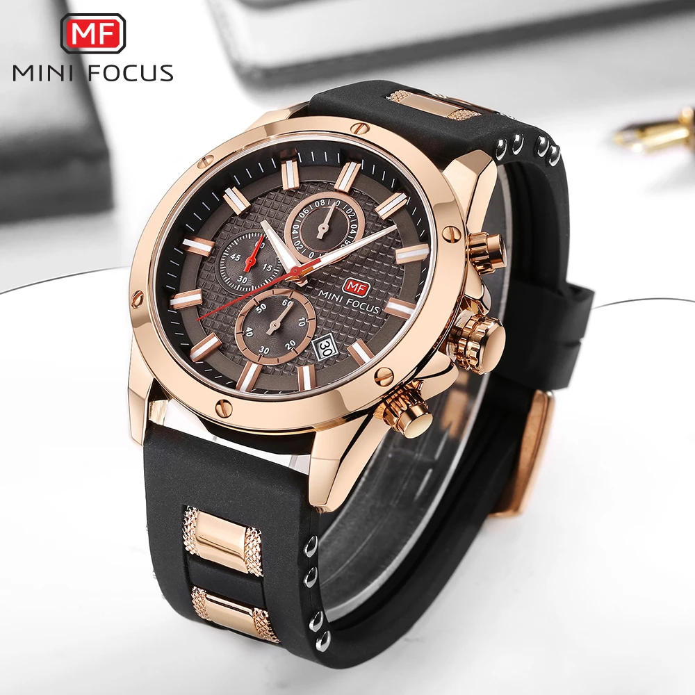 MINIFOCUS Men's Wristwatch Quartz Wrist Watch Men Waterproof Chronograph Silicone Band Military Sport Watches Relogio Masculino