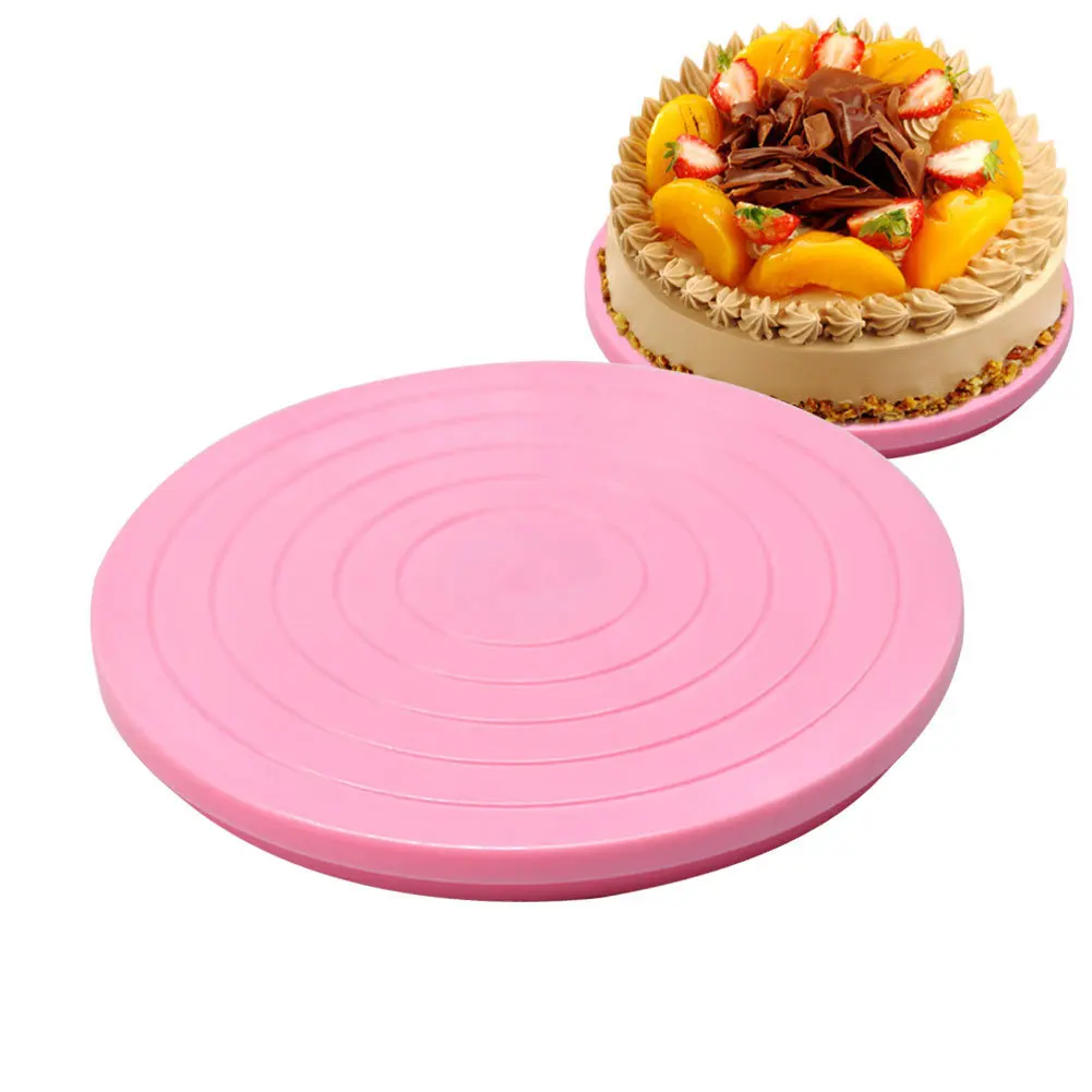Кухня DIY Пластиковый Декор стенда торта поворотный стол вручную вращающаяся подставка для торта в форме круга монтажный шаблон инструмент - Цвет: Pink