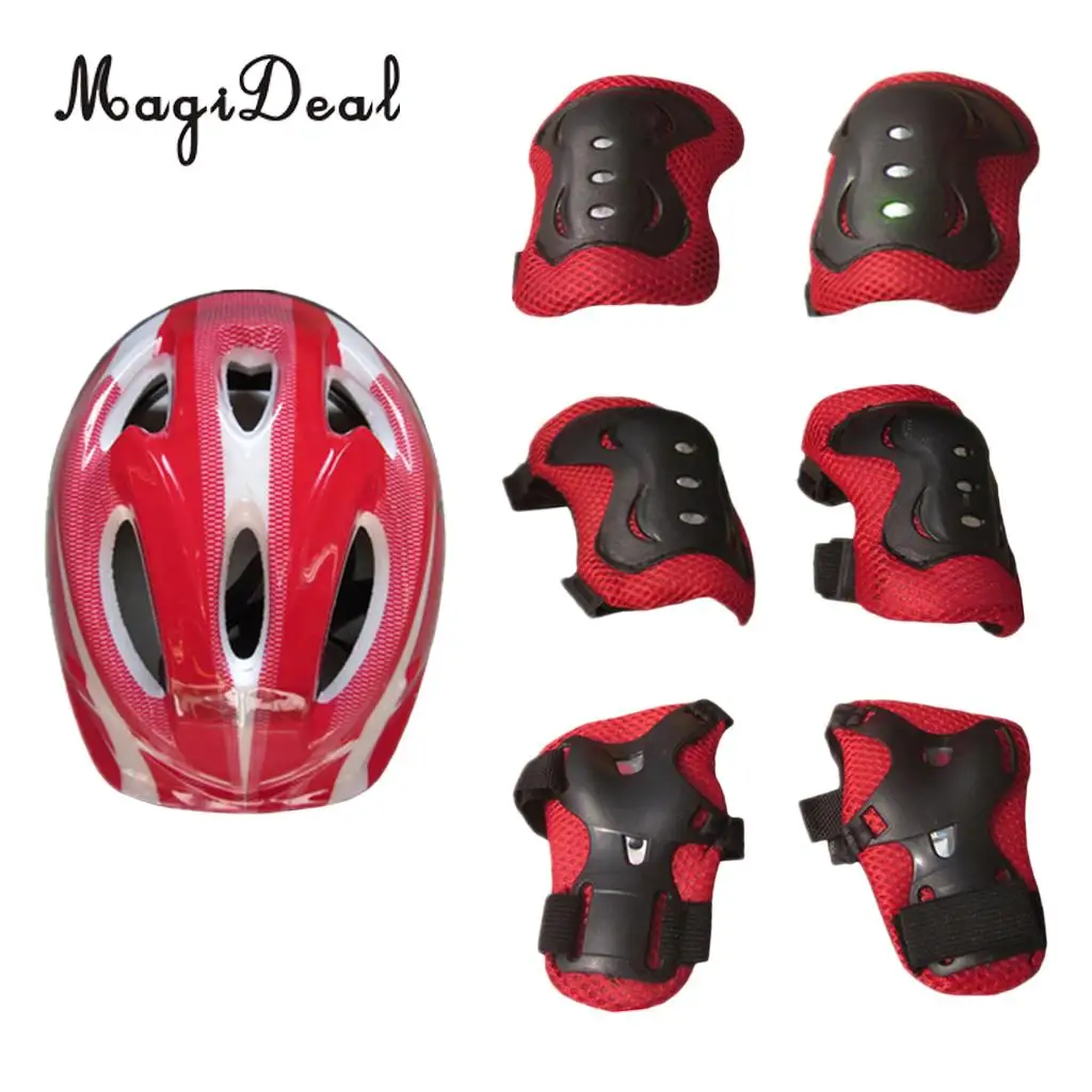 MagiDeal 7 Pieces Kids Safety Roller Skating Helmet Knee Elbow Wrist Pads Set for Bicycle Cycling Skateboarding Protective Gear