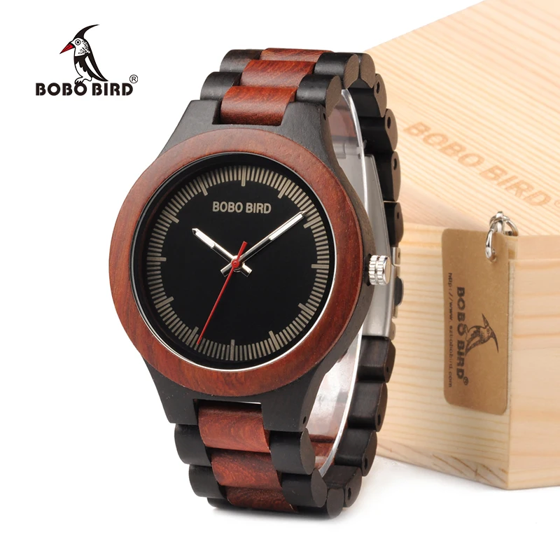 BOBO BIRD Mens Watches Top Brand Luxury Ebony Wooden Watch with Luminous Hand in Wooden Gift Box relogio masculino 2017