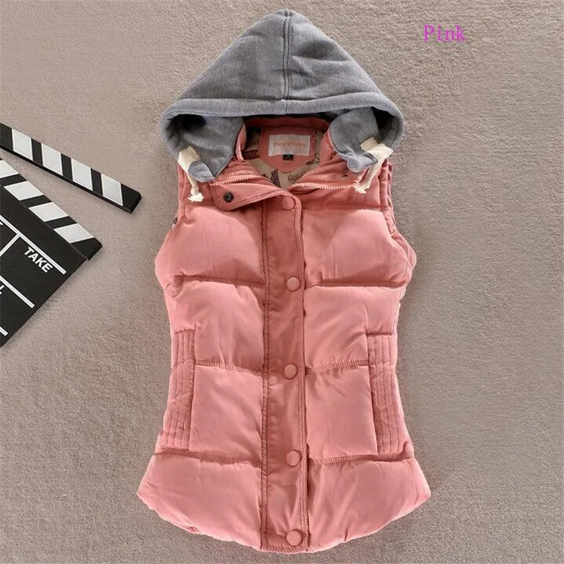 

2019 New Women Cotton Hooded Down Vest Hat Female Thicken Winter Warm Black Jacket Outerwear M-6XL