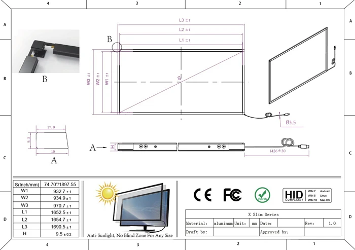 75 inch multi touch frame overlay
