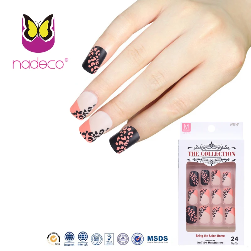 

Fashionable Matte Color Nail Tips with Leopard design Artificial Colorful Matte Nails Manufacture