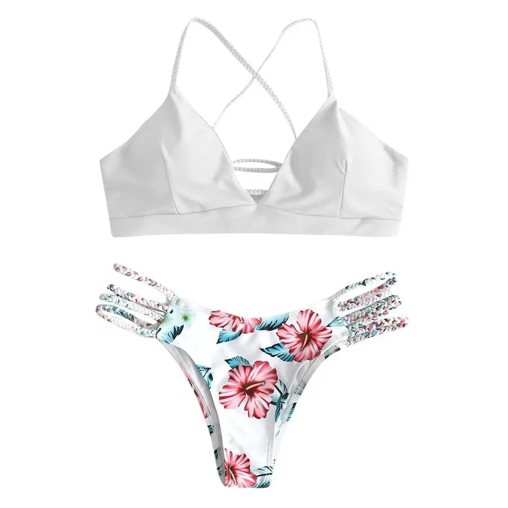 Цветочный купальник, женский купальник, сексуальный, пуш-ап, микро бикини, набор, для плавания, купальный костюм, летняя пляжная одежда, Бразильское бикини XS FF5 - Цвет: White