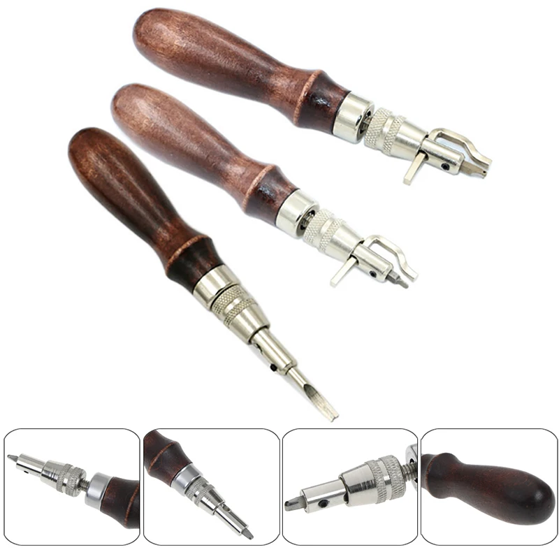 

Wood Handle Durable Push Grooving Edger Device Adjustable Handle Groover Craft Gouge Tools 7-in-1 Sewing Leather Craft Tools