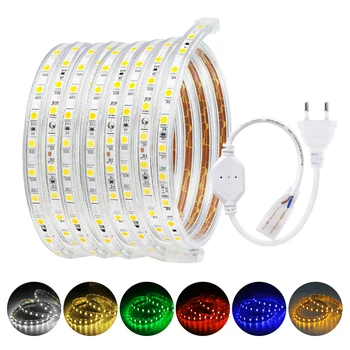 

220V LED Strip SMD 5050 60leds/m IP65 Waterproof Flexible LED Strip Light 1M 2M 3M 5M 10M 15M 20M 25M 50M With EU Power Plug