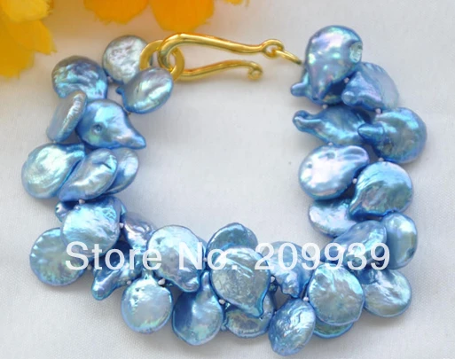 

huij 00483 2row 8" 15mm coin blue Freshwater cultured pearl bracelet