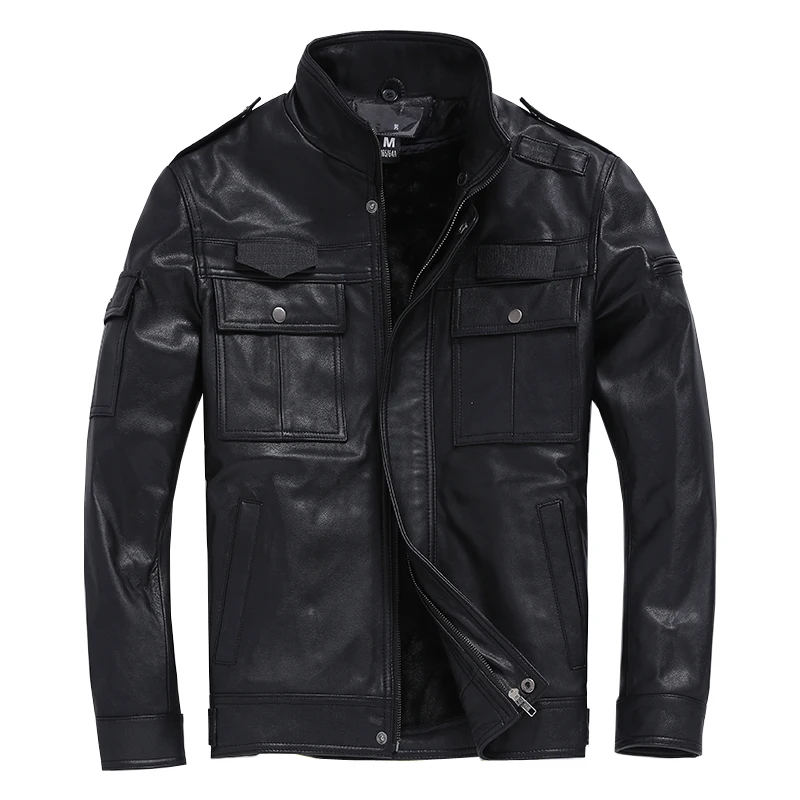 DAJANE кожаная куртка со съемными воротниками, меховая подкладка, куртка из козьей кожи, зимняя теплая куртка - Цвет: Черный