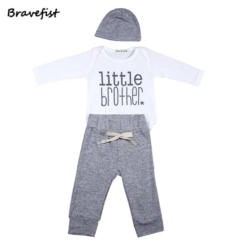 3Pcs New Baby Boy Clothes Little Brother Letter Baby Girl Clothing Set