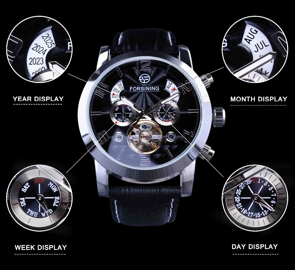 Forsining 5 Hands Tourbillion модный волнистый циферблат дизайн многофункциональный дисплей мужские часы лучший бренд класса люкс автоматические часы